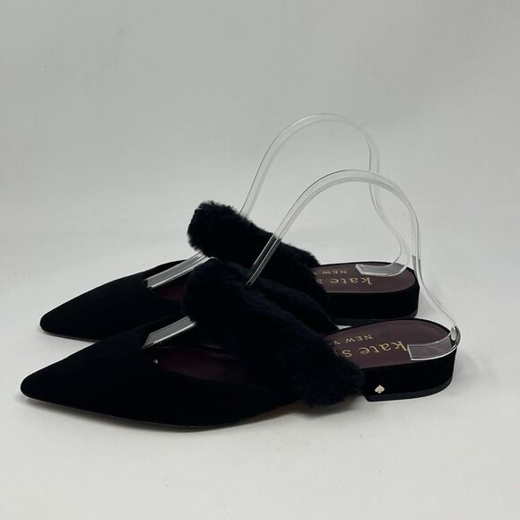 Kate Spade Marielle 2 Furry Mules Flats Womens 8.5 B Black Pointed Toe Shoes - Picture 2 of 15